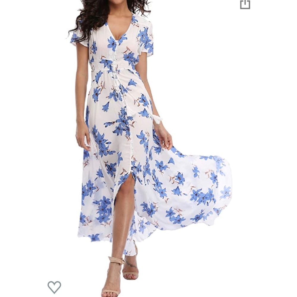 BRAND NEW Maxi Floral Flowy Rayon White Dress